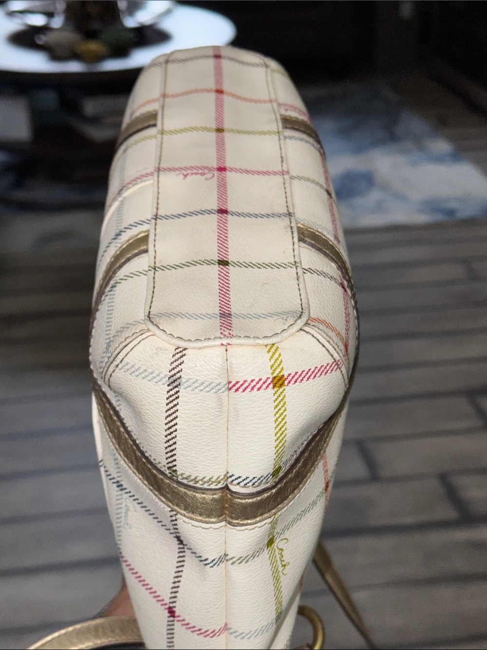 Coach Tatersal Tote with Gold Trim and Multicolor Stripes - Picture 5 of 9
